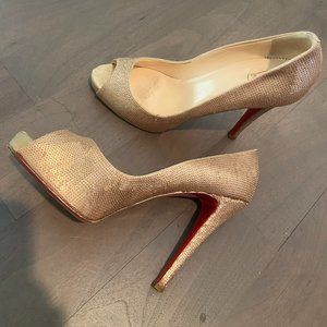Christian Louboutin Gold sequin peep toe heels